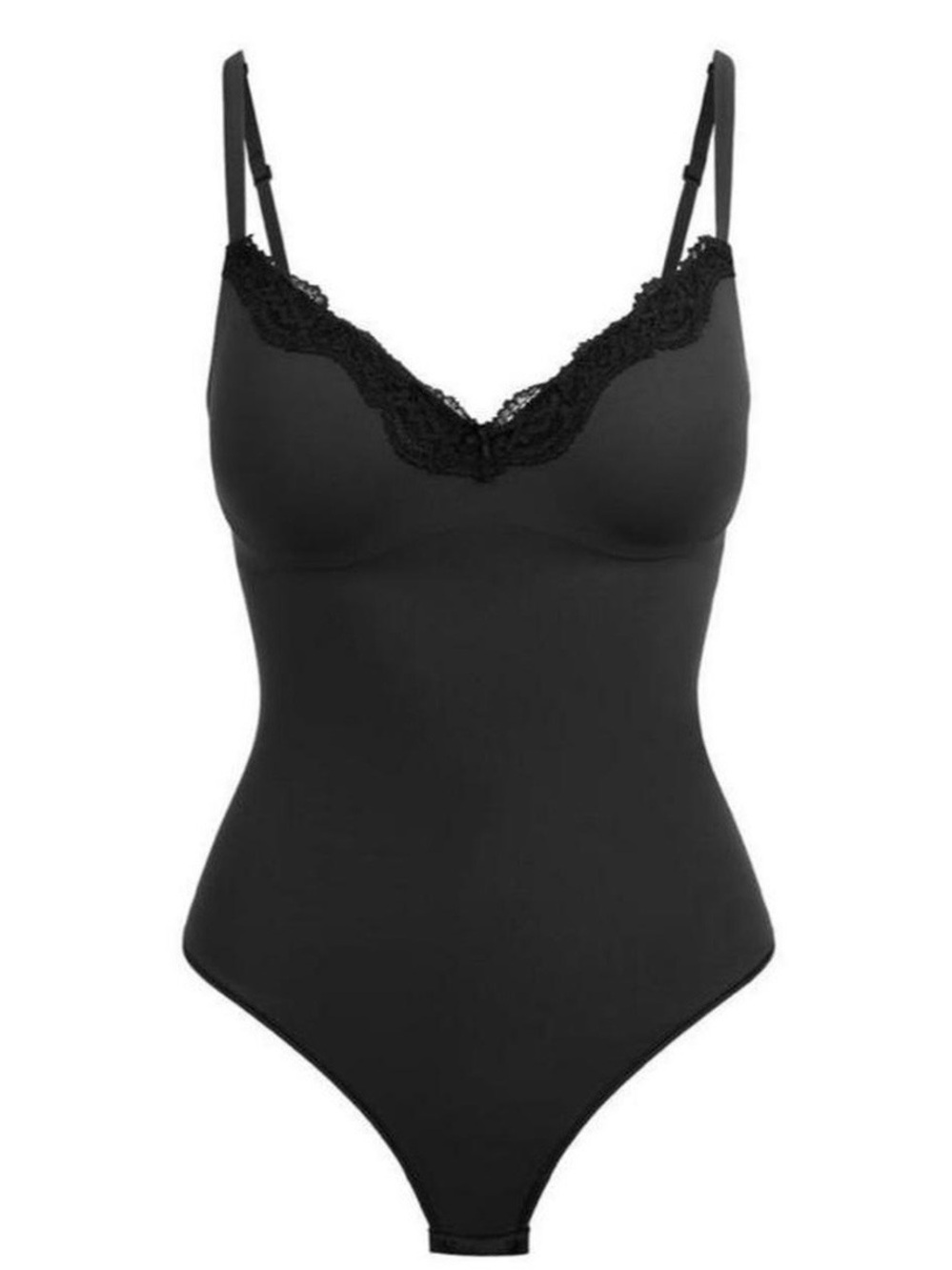 SKIMS Onyx Lace-Trim Push-Up Bodysuit Thong
